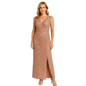 CONNECTED APPAREL Lace Sequin Evening Formal Long Dress Gown Rose Pink Sz 10